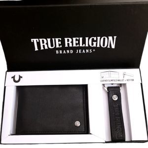 True Religion Leather Slimfold Wallet and Key Fob